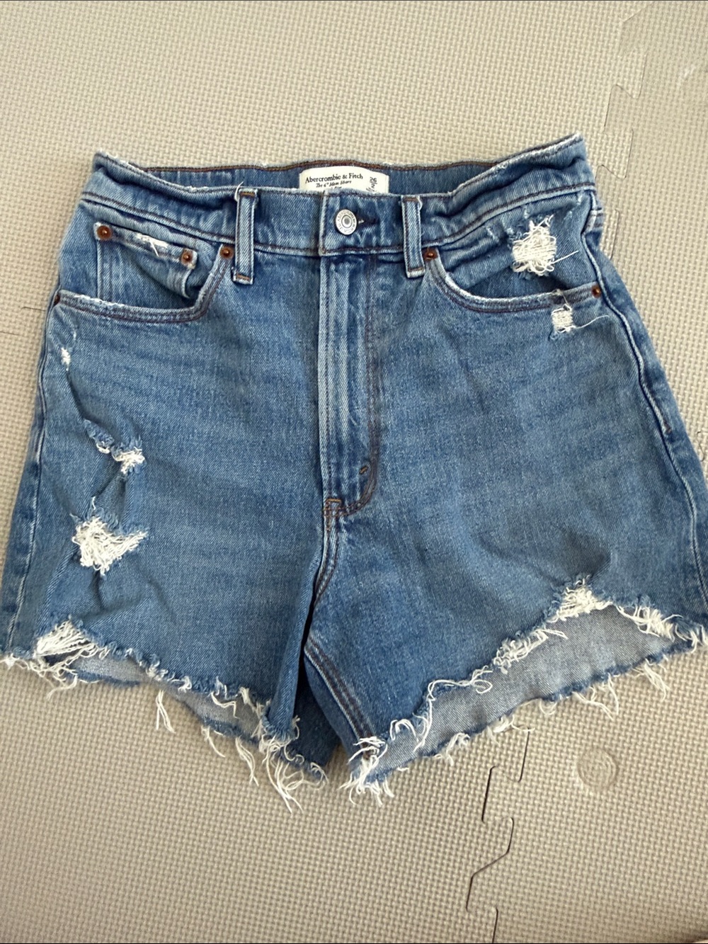 Abercrombie & Fitch Frayed Medium Blue Denim Cutoff Shorts